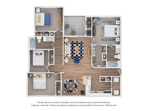 Floor plan for 4 beds, 2 baths, 1408 sqft
